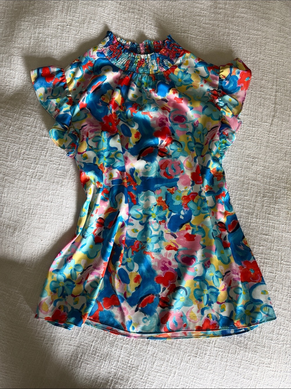 eesome Blue Multi Floral Smocked Neck Blouse